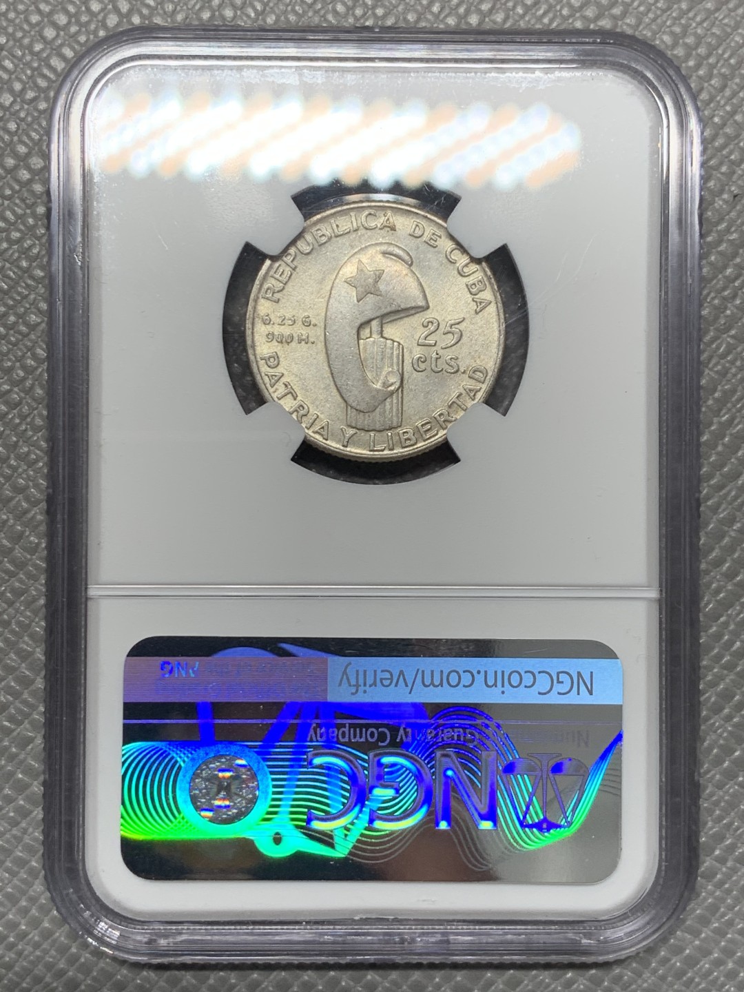 《竞宝斋》第141场-周日，周一 2场 (全场包邮) NGC-MS63 古巴1953年 马丁纪念 25分银币 顶级品相 古巴系现在都涨的很多