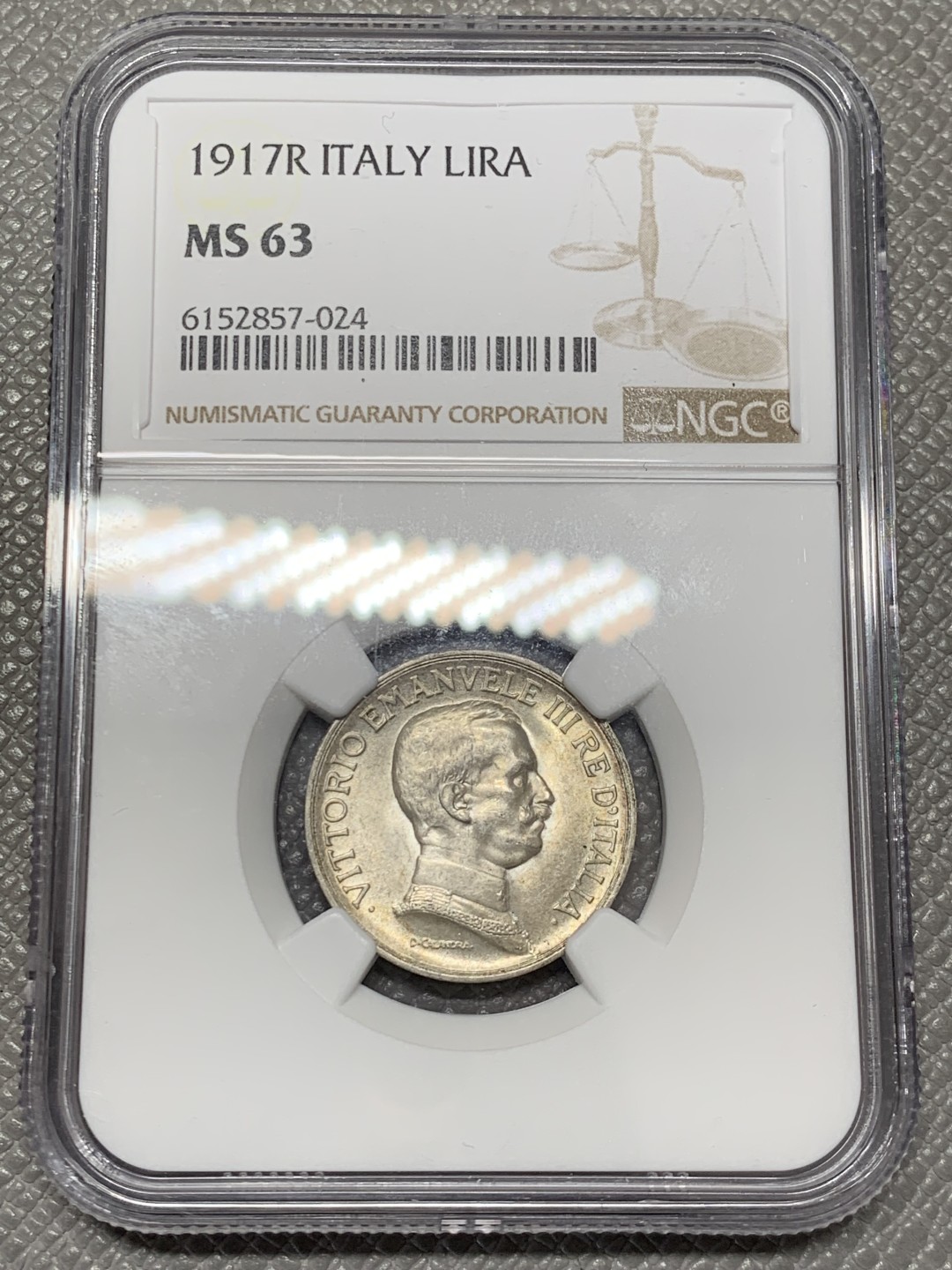 《竞宝斋》第141场-周日，周一 2场 (全场包邮) NGC MS63 意大利 1917年 马车1里拉 银币 状态好转光明显