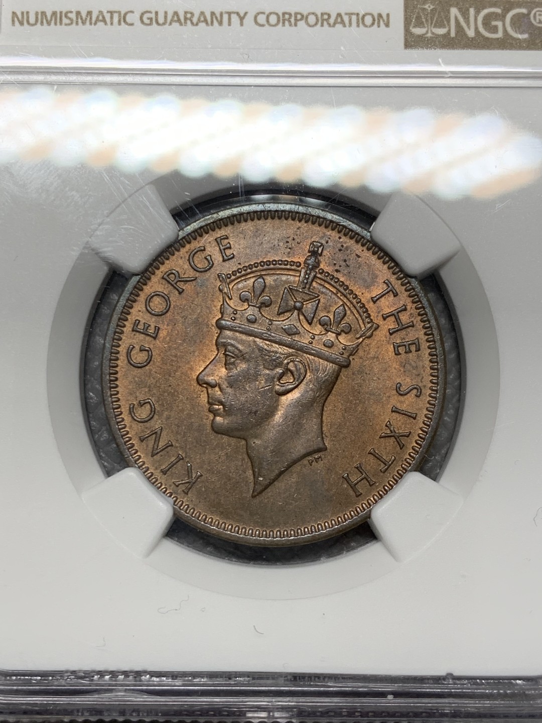 《竞宝斋》第141场-周日，周一 2场 (全场包邮) NGC MS64RB 塞舌尔1948年乔治六世5分铜币