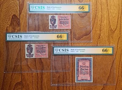 【币将精彩】世界纸币杂项拍卖（2023-3-12) - 列支敦士登1920年纸币三枚评级币