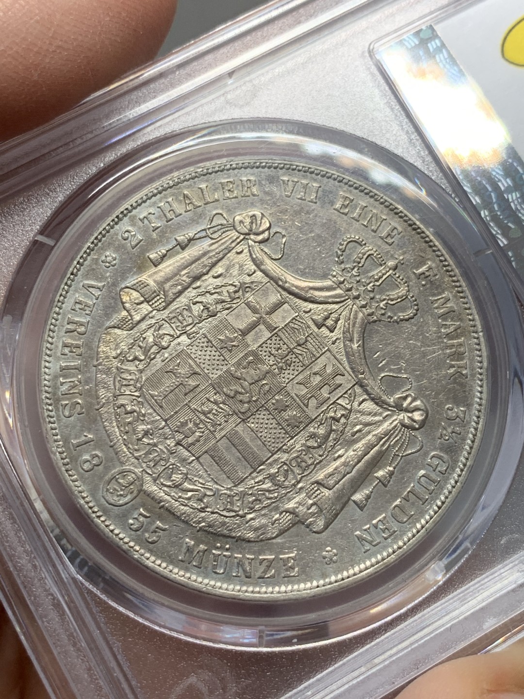 《竞宝斋》第141场-周日，周一 2场 (全场包邮) PCGS AU-50 德国 1855年 黑森卡塞尔  2泰勒大银币 大窗帘  难得