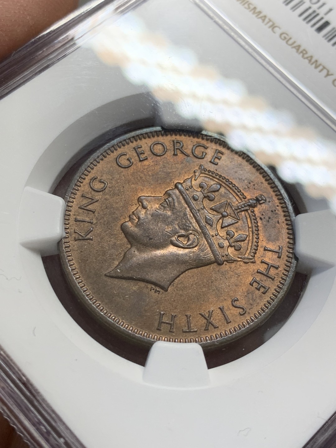 《竞宝斋》第141场-周日，周一 2场 (全场包邮) NGC MS64RB 塞舌尔1948年乔治六世5分铜币