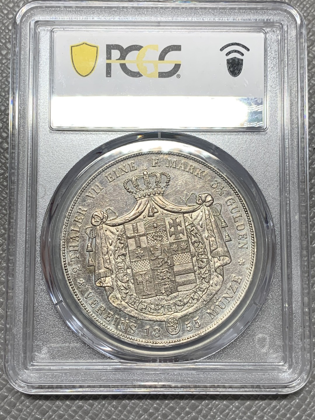 《竞宝斋》第141场-周日，周一 2场 (全场包邮) PCGS AU-50 德国 1855年 黑森卡塞尔  2泰勒大银币 大窗帘  难得