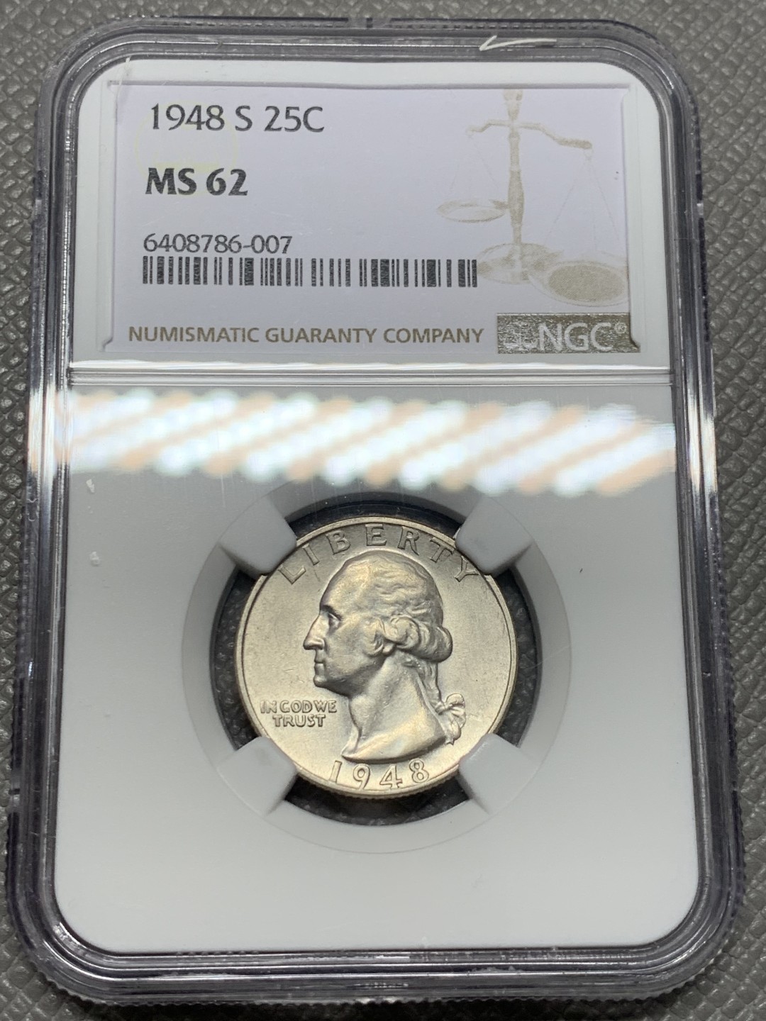 《竞宝斋》第141场-周日，周一 2场 (全场包邮) NGC-MS62 美国1948-S年 1/4美元银币 较早期的年份 好品还是少的