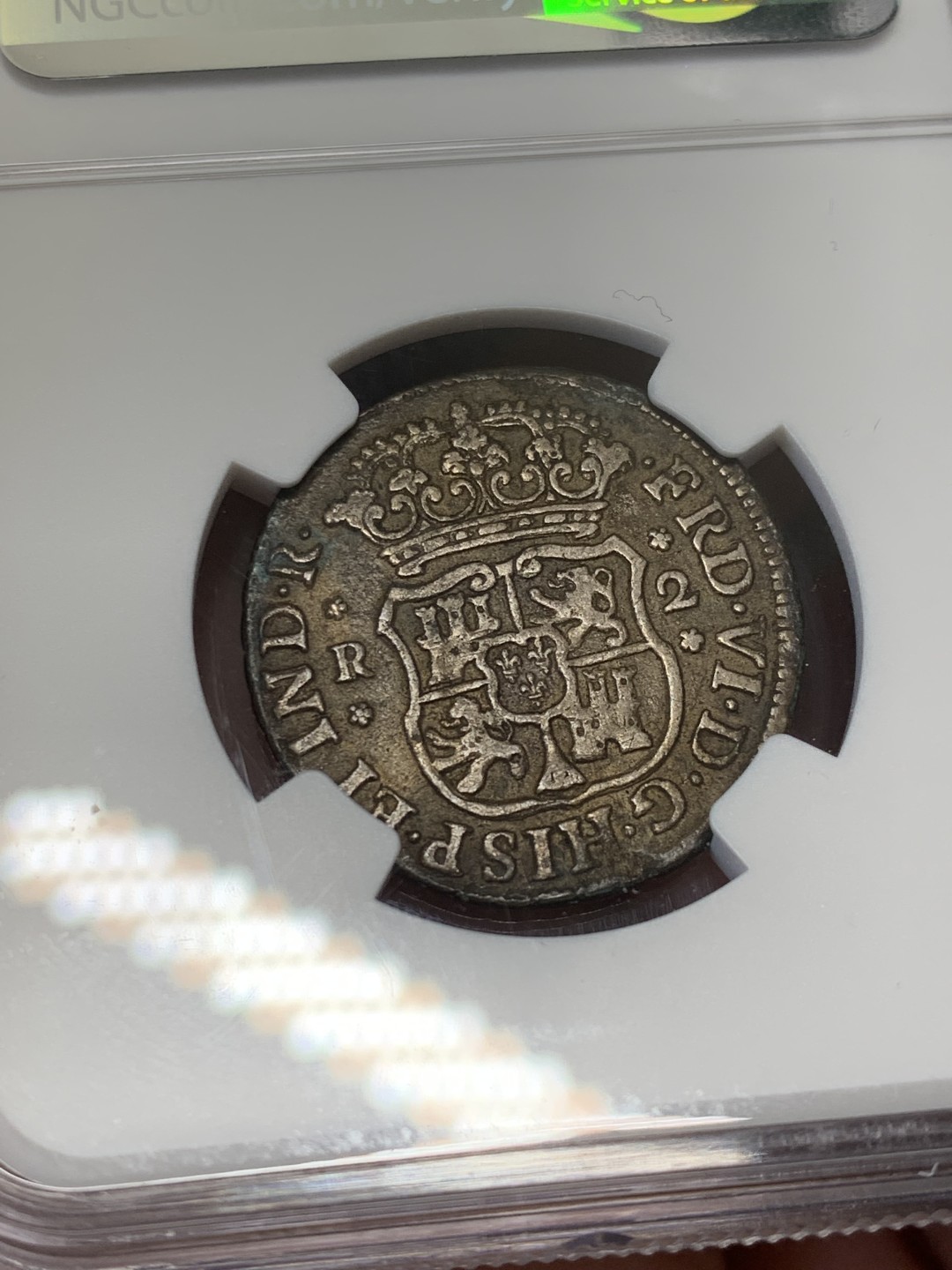 《竞宝斋》第141场-周日，周一 2场 (全场包邮) NGC VF 1747年墨西哥费南迪六世地球双柱2里亚尔银币