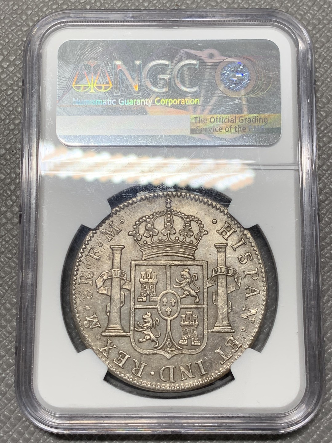 《竞宝斋》第141场-周日，周一 2场 (全场包邮) NGC AU 墨西哥 1797年 卡四 双柱大银币 深打不错 可藏