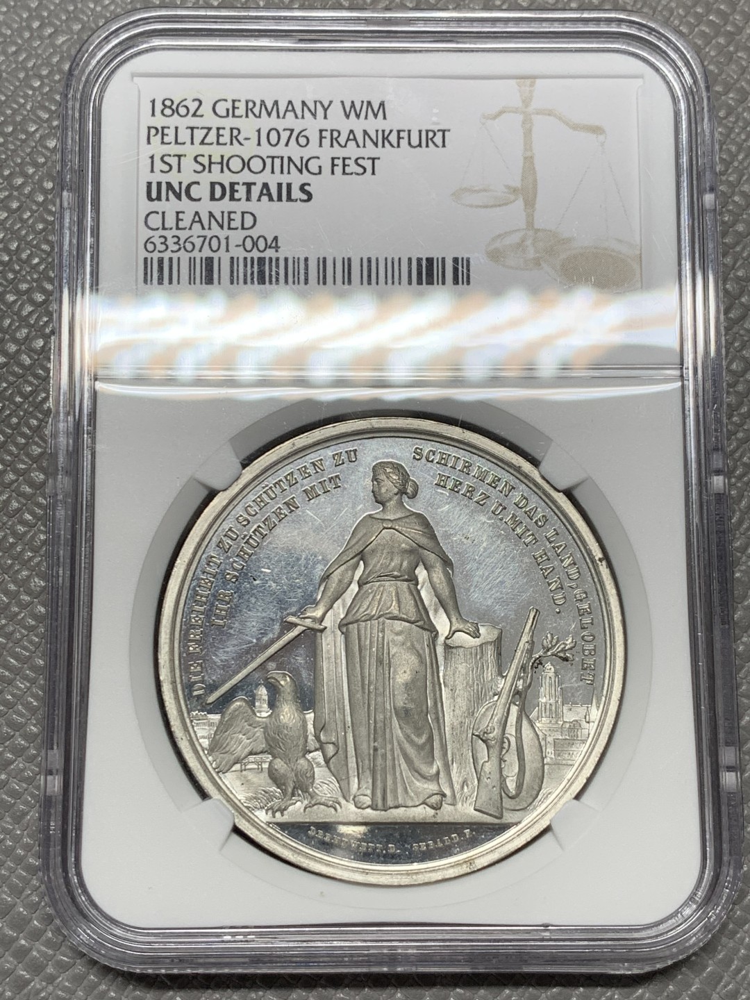 《竞宝斋》第141场-周日，周一 2场 (全场包邮) NGC UNC 德国 1862 法兰克福 射击节合金纪念章