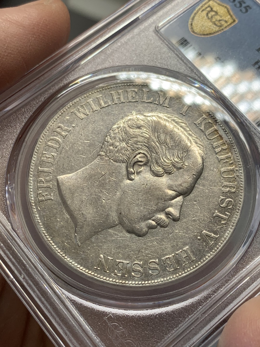 《竞宝斋》第141场-周日，周一 2场 (全场包邮) PCGS AU-50 德国 1855年 黑森卡塞尔  2泰勒大银币 大窗帘  难得