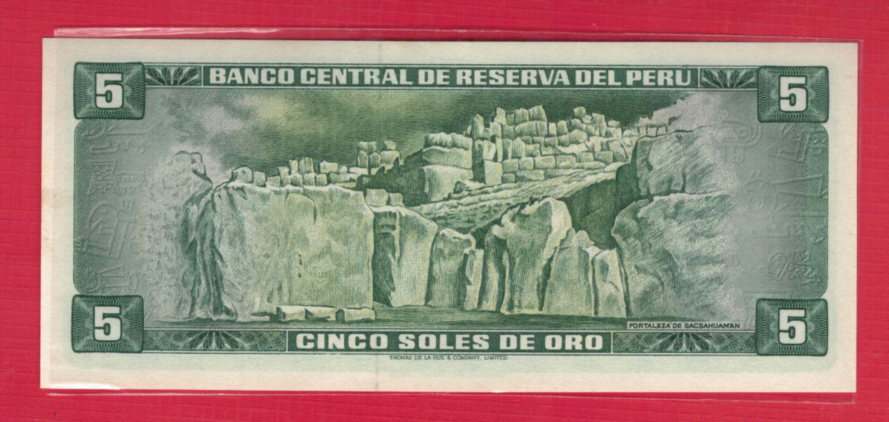 秘鲁5沙奥 1974年 美洲纸币 实物图 UNC