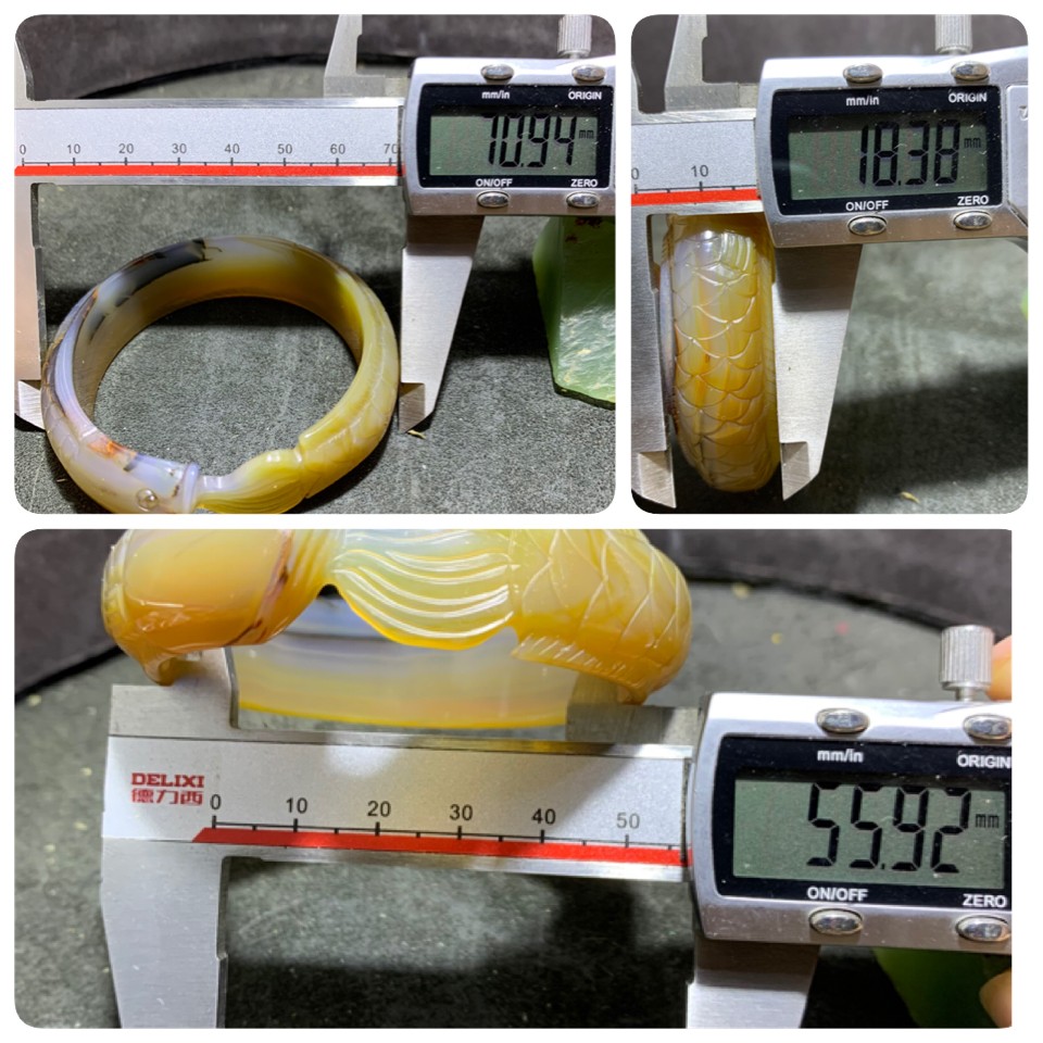 精美巴西玛瑙雕刻龙鱼手镯一只