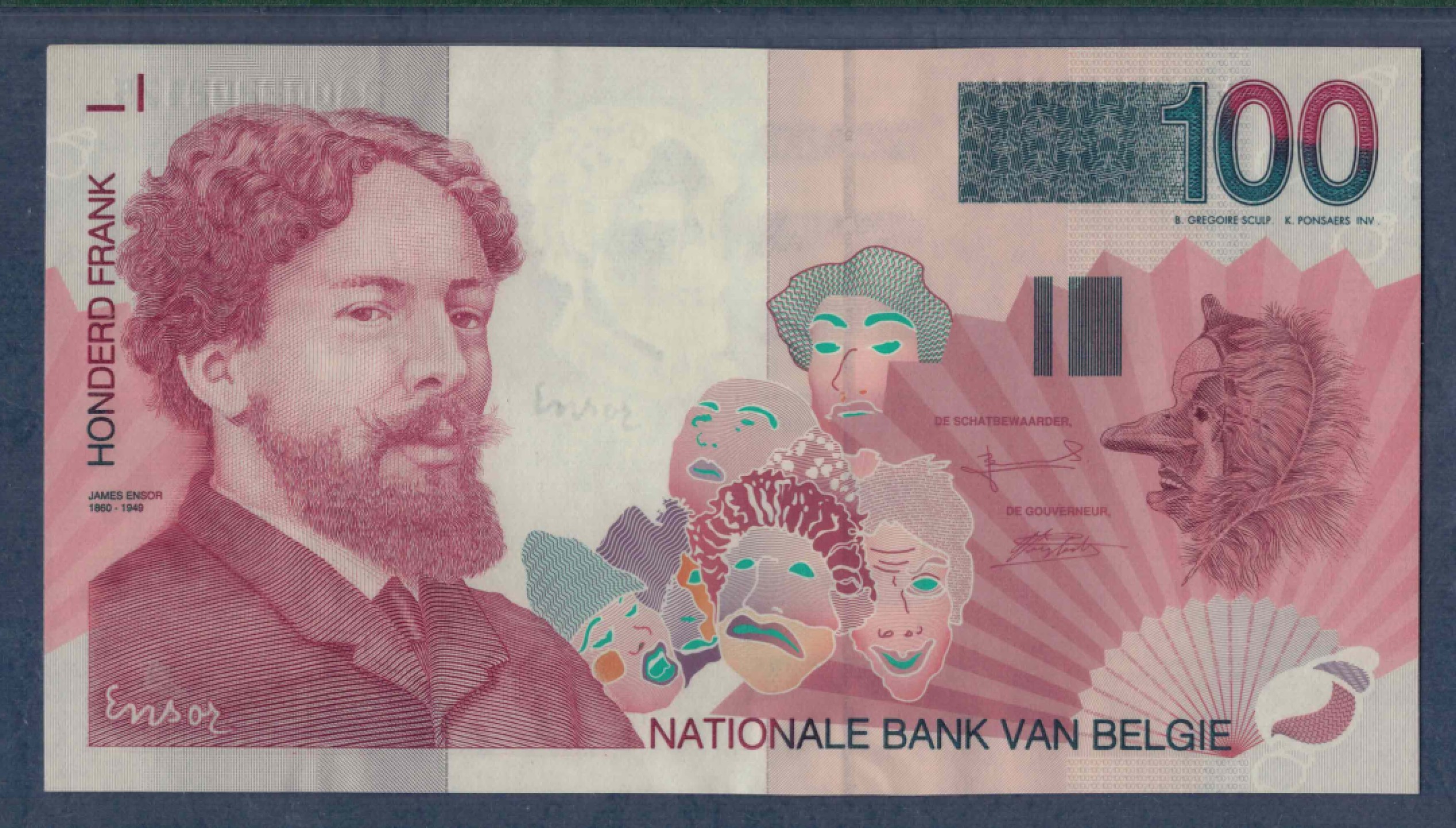 比利时100法郎 1995年至2001年 P-147 欧洲纸币 实物图 UNC