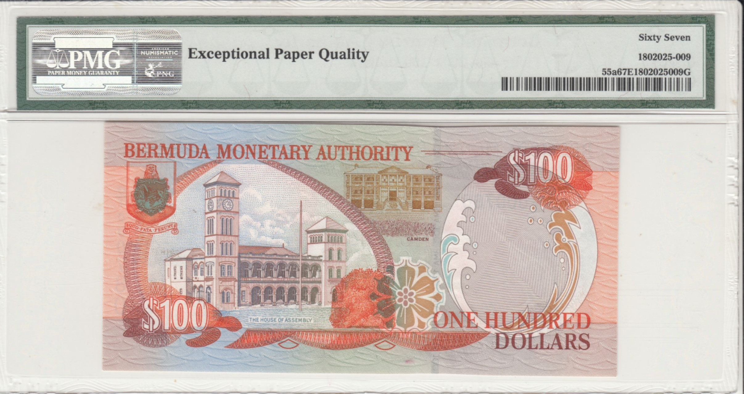 收藏联盟Quantum Auction 第238期拍卖 百慕大2000年100元   PMG67 百位号 议会大厦