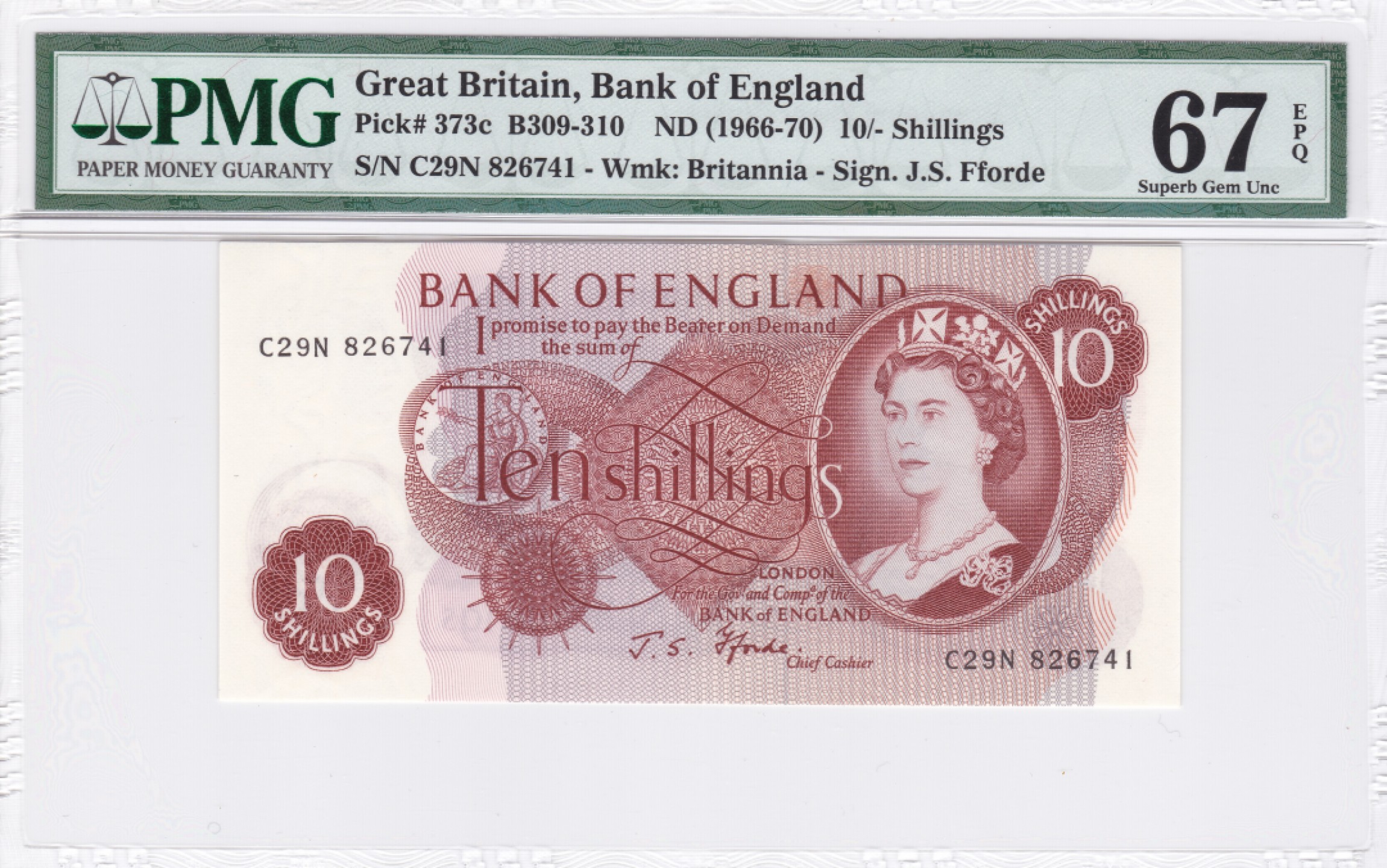 收藏联盟Quantum Auction 第238期拍卖 英国1966-70年10先令 PMG67