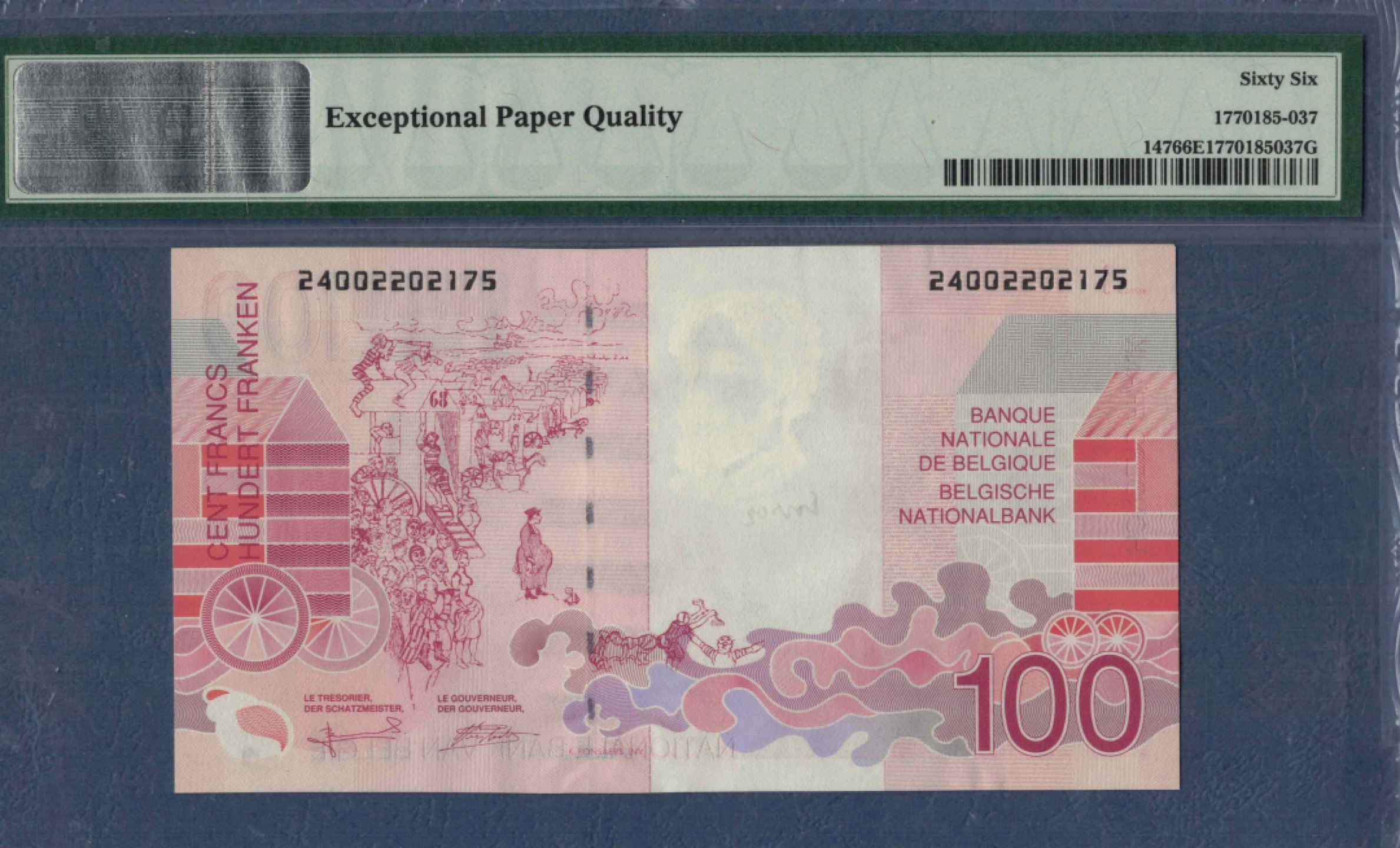 比利时100法郎 1995年至2001年 P-147 欧洲纸币 实物图 UNC