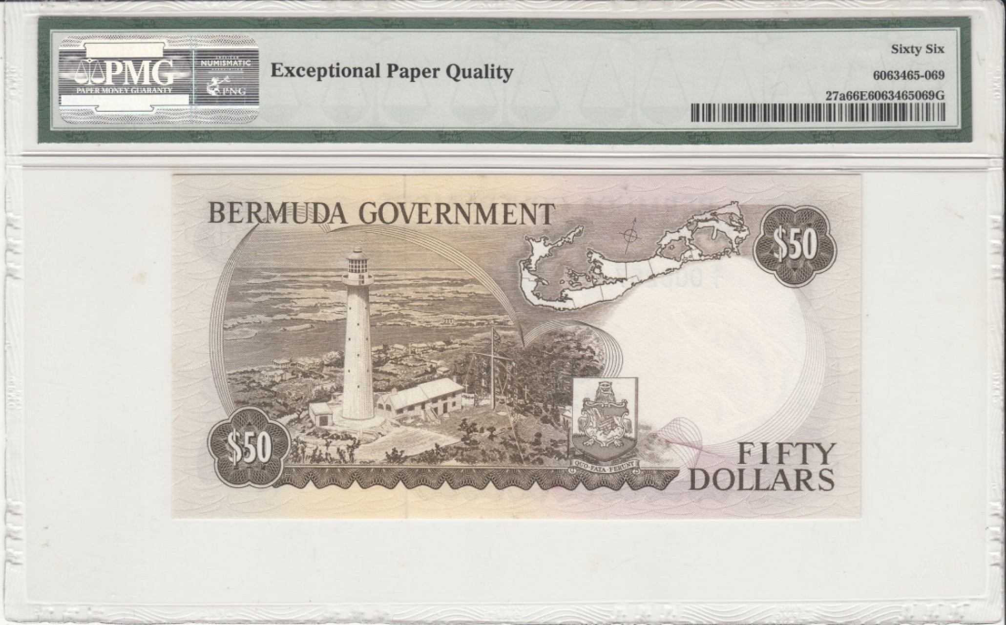 收藏联盟Quantum Auction 第238期拍卖 百慕大群岛1970年50元 PMG66 首发A/1冠百位号