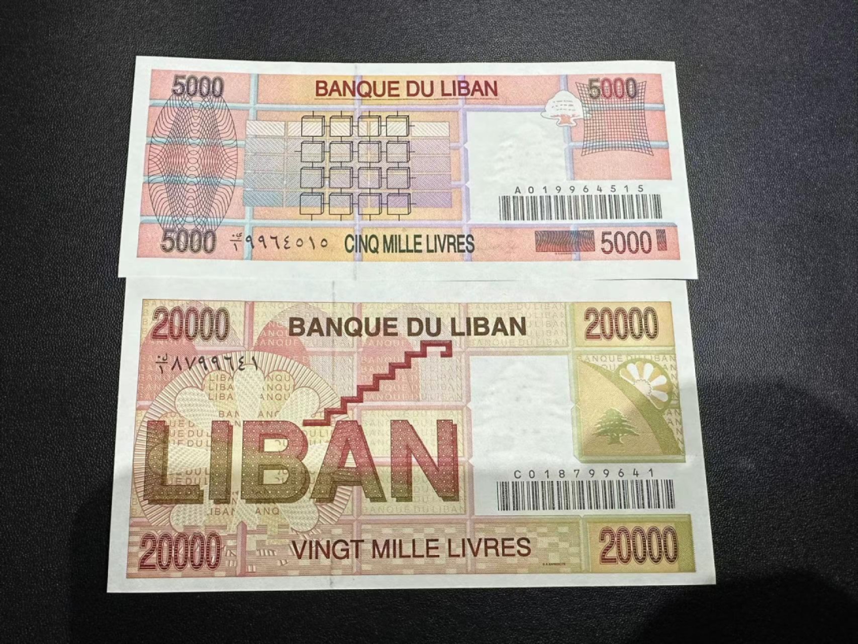《外钞收藏家》第二百四十九期（连拍第二场） 黎巴嫩5000和2万两张一起 全新 2万一个角有点瑕疵