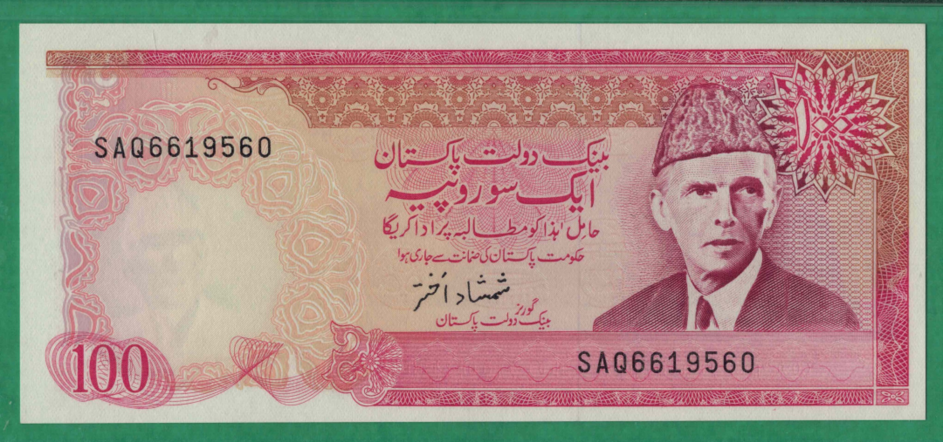 巴基斯坦100卢比 1986年 P-41 无47 亚洲纸币 实物图 UNC