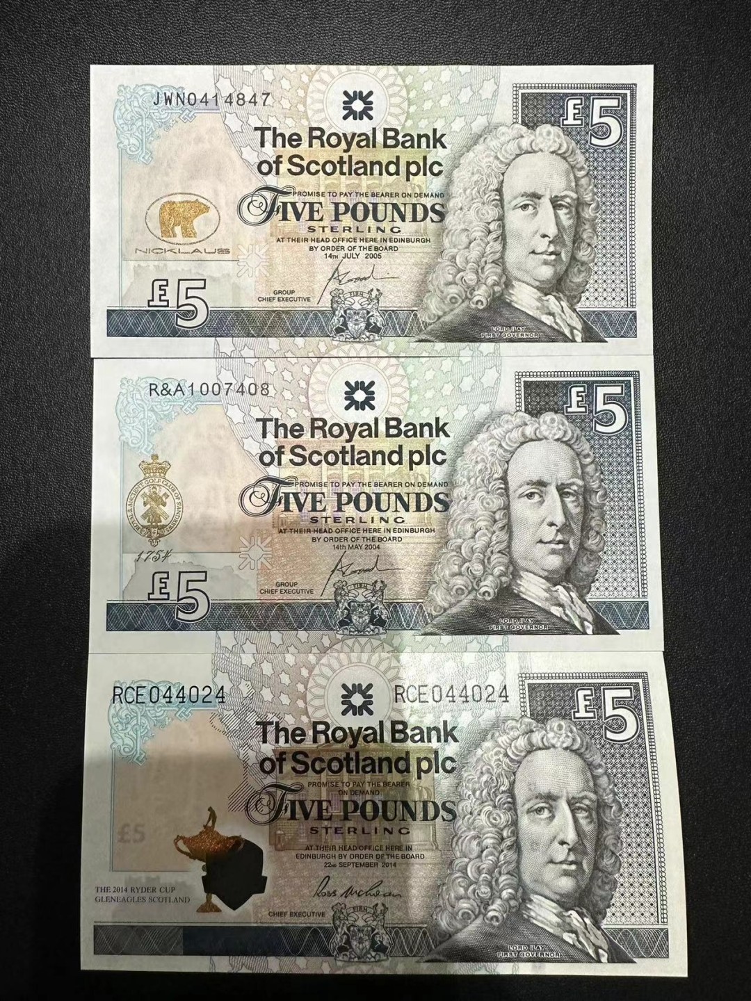 《外钞收藏家》第二百四十九期（连拍第二场） 苏格兰5镑 三张 纪念钞 全新UNC