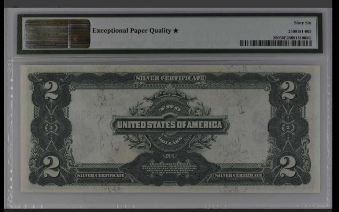 收藏联盟Quantum Auction 第238期拍卖 美国1899年2美元银币券 PMG66加星 内夹豹子号888