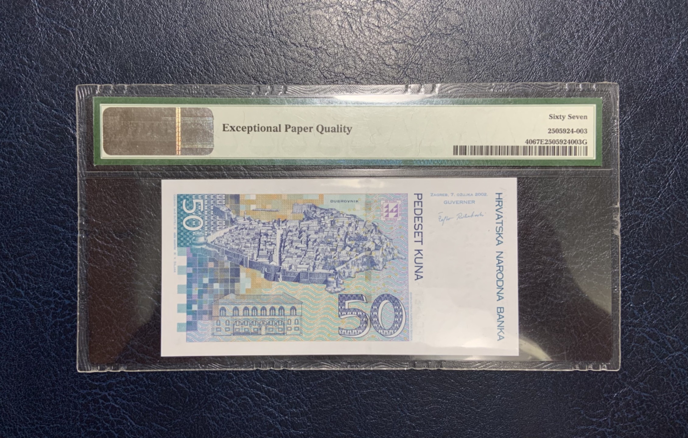 收藏联盟Quantum Auction 第238期拍卖 克罗地亚2002名50库纳 PMG67 诗人伊凡.贡都里奇 世界文化遗产杜布洛夫尼克城俯瞰