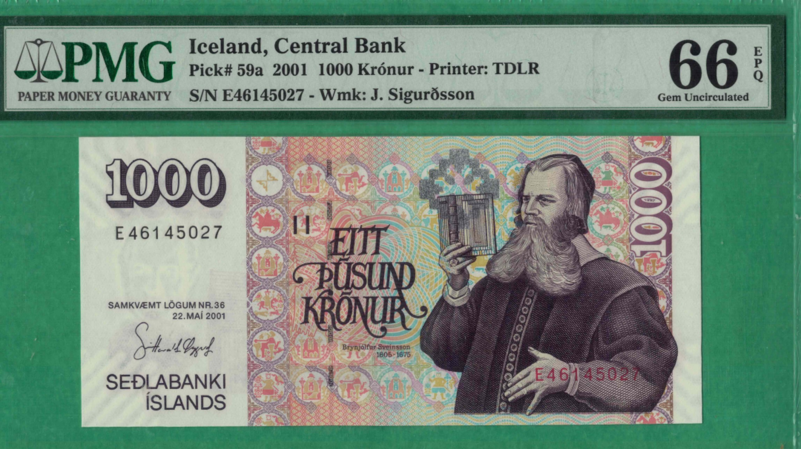 冰岛1000克朗 2001年 P-59a 欧洲纸币 实物图 UNC