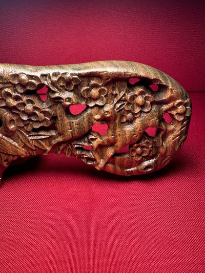 手串木器杂件｜拍卖专场 绿檀木｜镂空精雕“鹤鹿同寿”木梳｜装饰陈设摆件｜冷门文玩