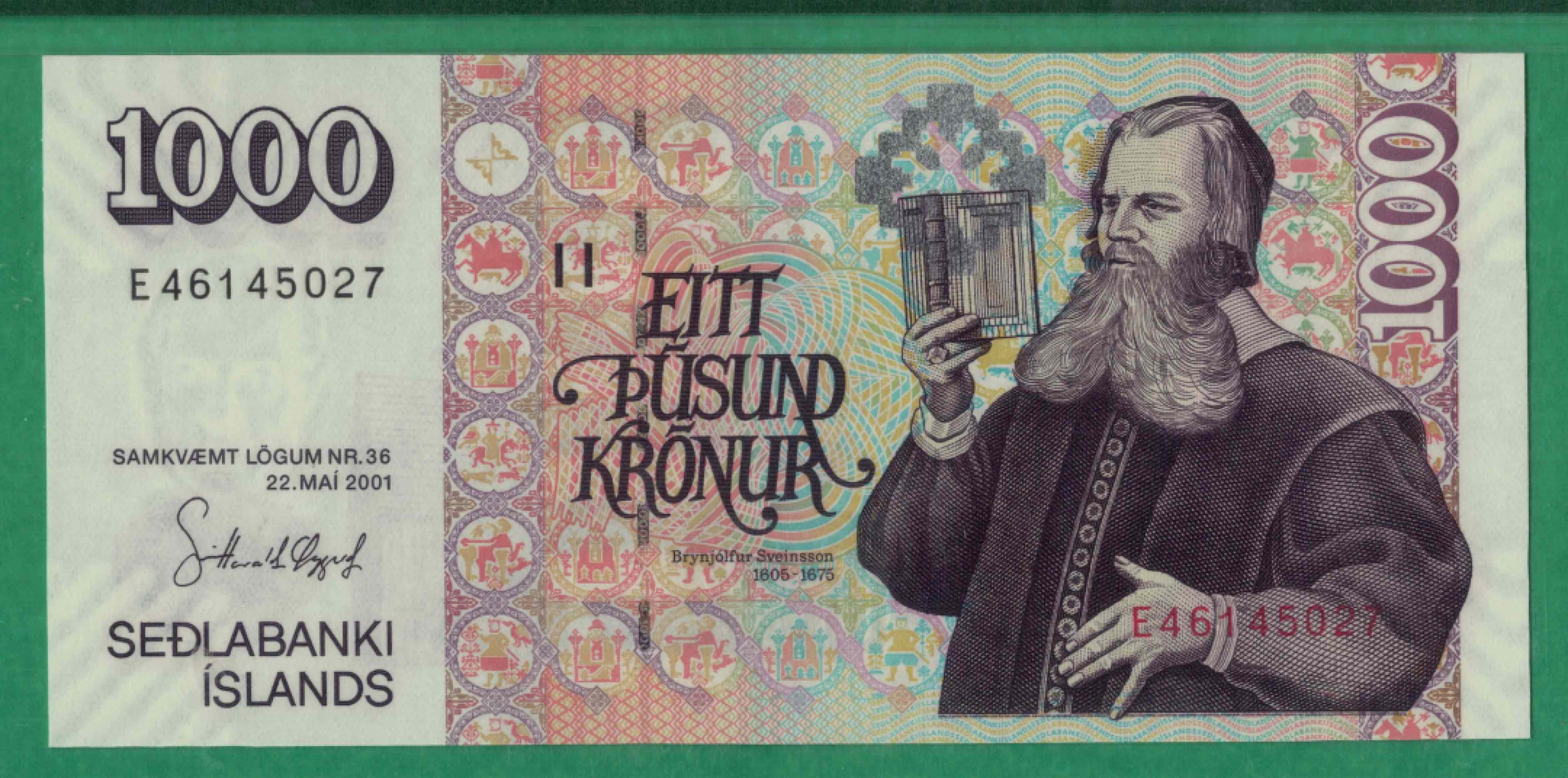 冰岛1000克朗 2001年 P-59a 欧洲纸币 实物图 UNC