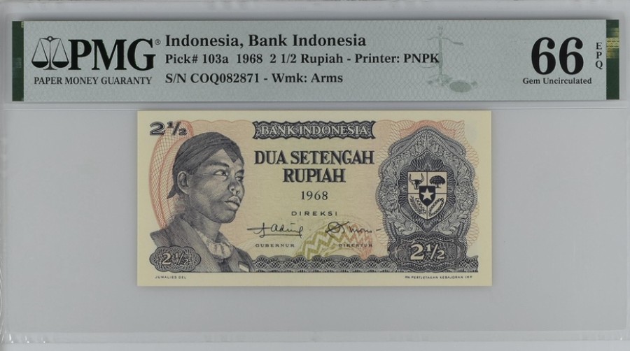 收藏联盟Quantum Auction 第239期拍卖 印度尼西亚1968年2.5卢比 PMG66