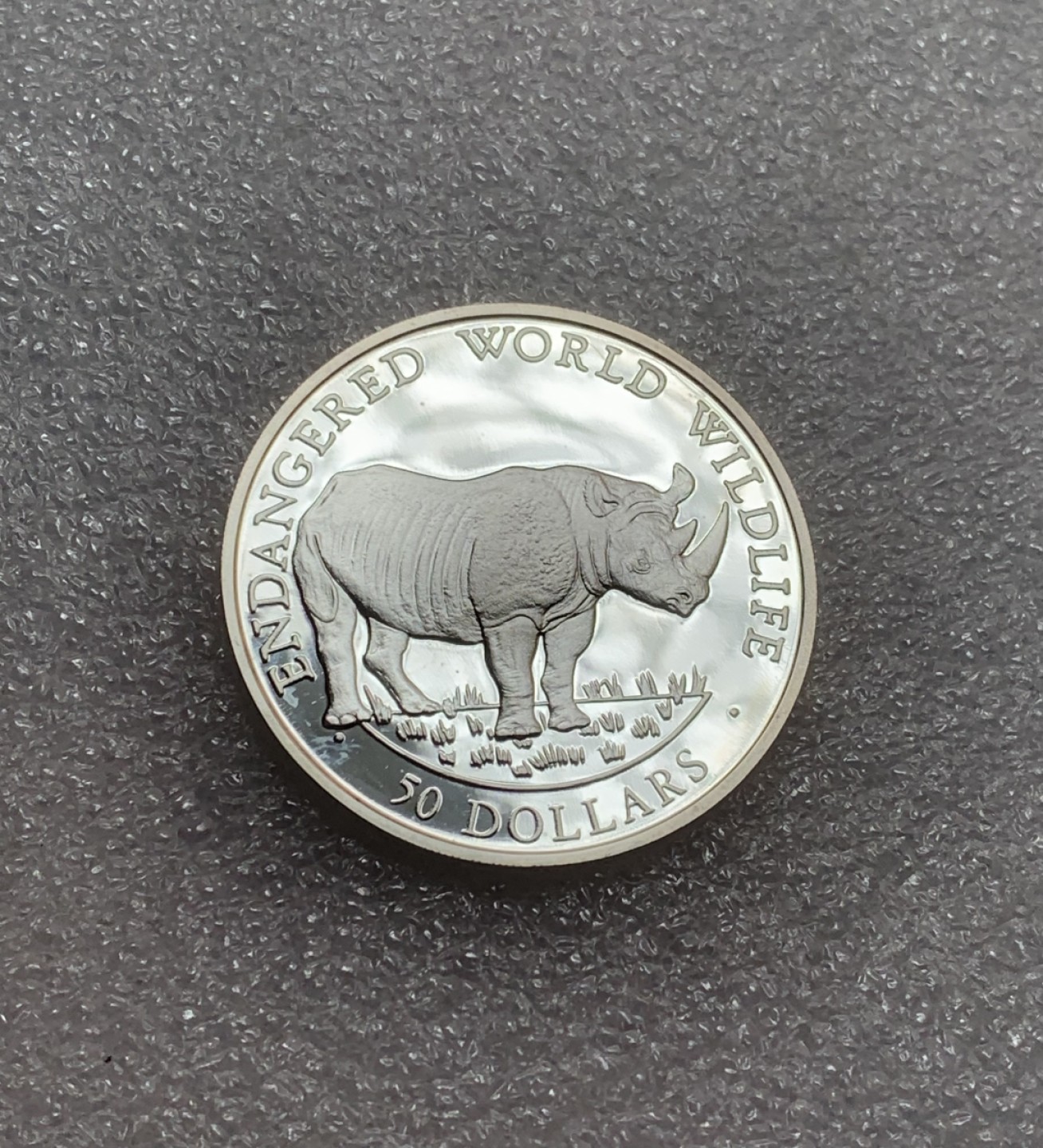 瓶子🏺第82期拍卖会 库克1990年50元珍惜野生动物系列  精制纪念银币 犀牛