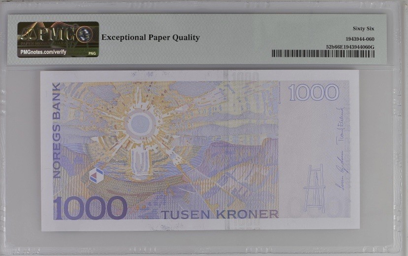 收藏联盟Quantum Auction 第238期拍卖 挪威2004年1000克朗 PMG66 画家蒙克 背面是其代表作