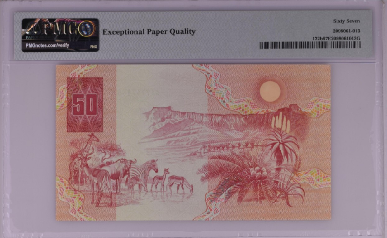 《张总收藏》93期——外币精品会 南非1990年50兰特最高值少见AA冠PMG67E亚军分双尾55 冠军68分仅3张