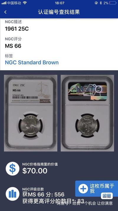 华盛顿25分银币MS66，低价