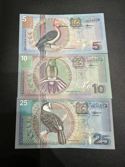 《外钞收藏家》第二百五十期（连拍第三场） - 苏里南5、10、25三张小套 全新UNC