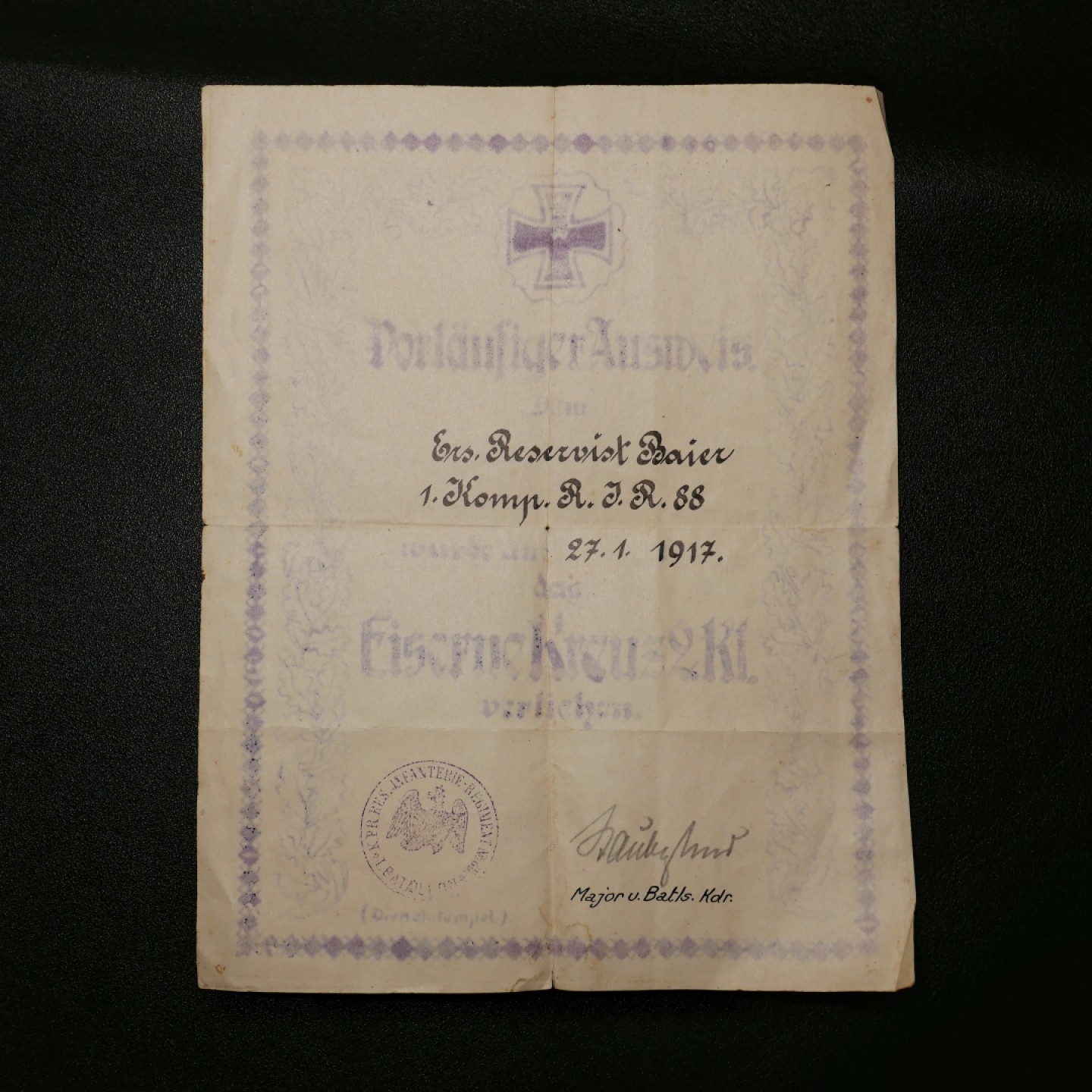 交易所3月11苏德勋奖章拍卖 德国一战二级铁十字奖章证书