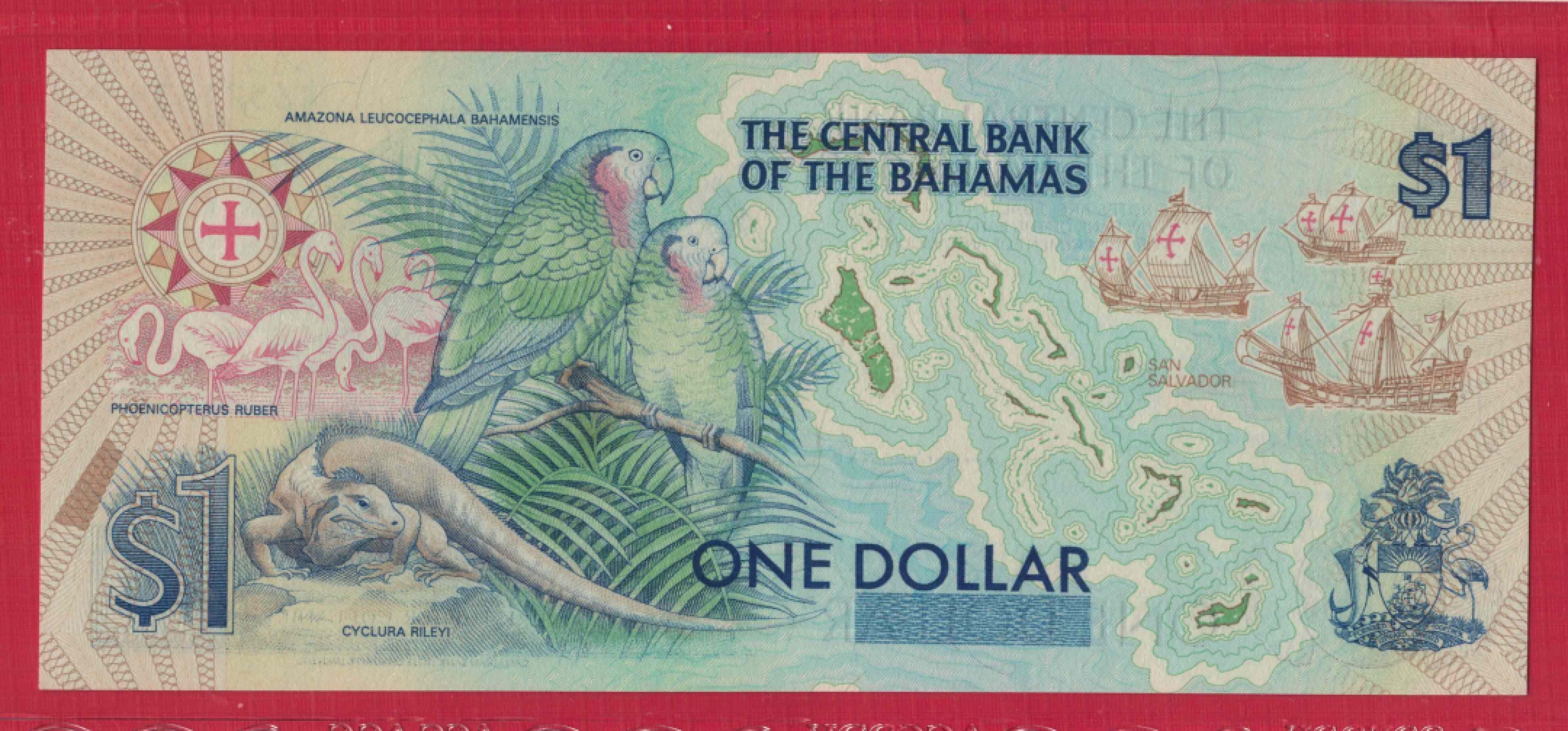 巴哈马1992年1元 P-50a 哥伦布发现美洲500年纪念钞 无47 实物图 UNC