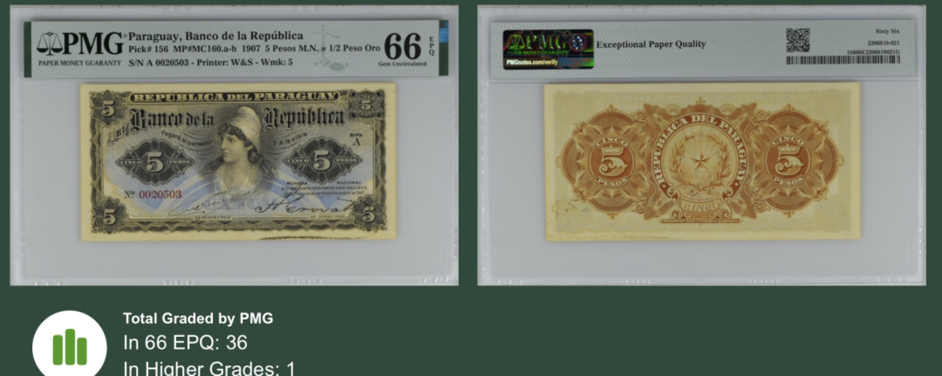 收藏联盟Quantum Auction 第239期拍卖 巴拉圭1907年5比索 PMG66 高分稀少 华德路百年老票