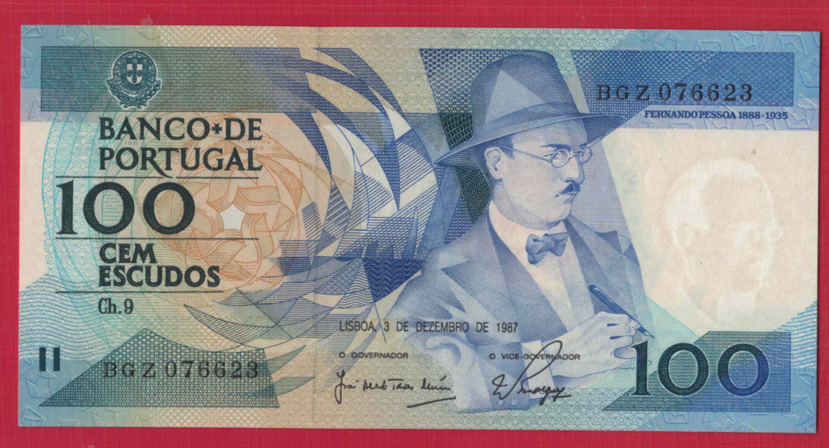 葡萄牙100埃斯库多 1987年 无47 P-179d 签名如图 欧洲纸币 实物图 UNC