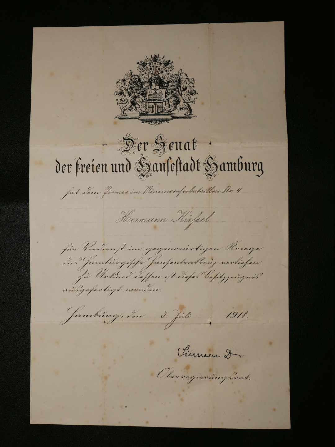 交易所3月11苏德勋奖章拍卖 德国汉堡十字奖章证书