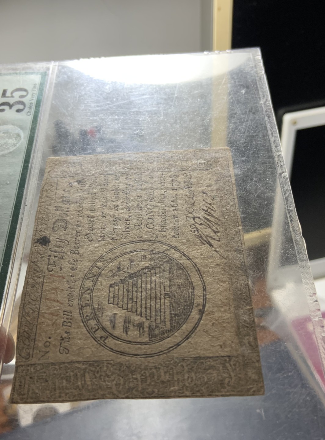 收藏联盟Quantum Auction 第238期拍卖 美国大陆殖民地货币1778年50元 PMG35 壳子略旧，状态如图