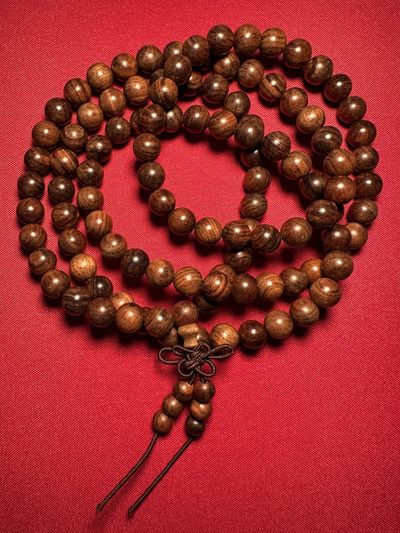 手串木器杂件｜拍卖专场 高油密花梨木｜云水纹108佛珠念珠串珠｜8mm