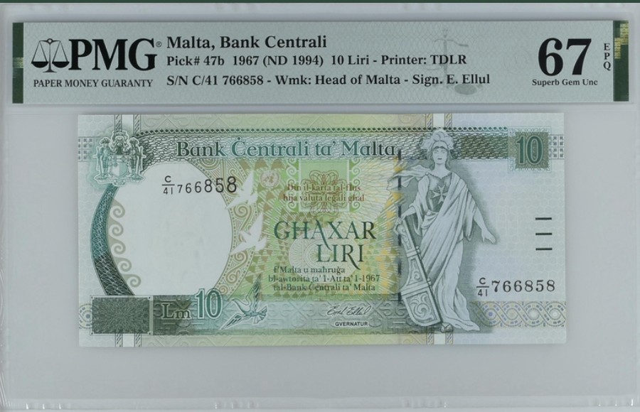 收藏联盟Quantum Auction 第239期拍卖 马耳他1994年10里拉 PMG67 唯一冠军分