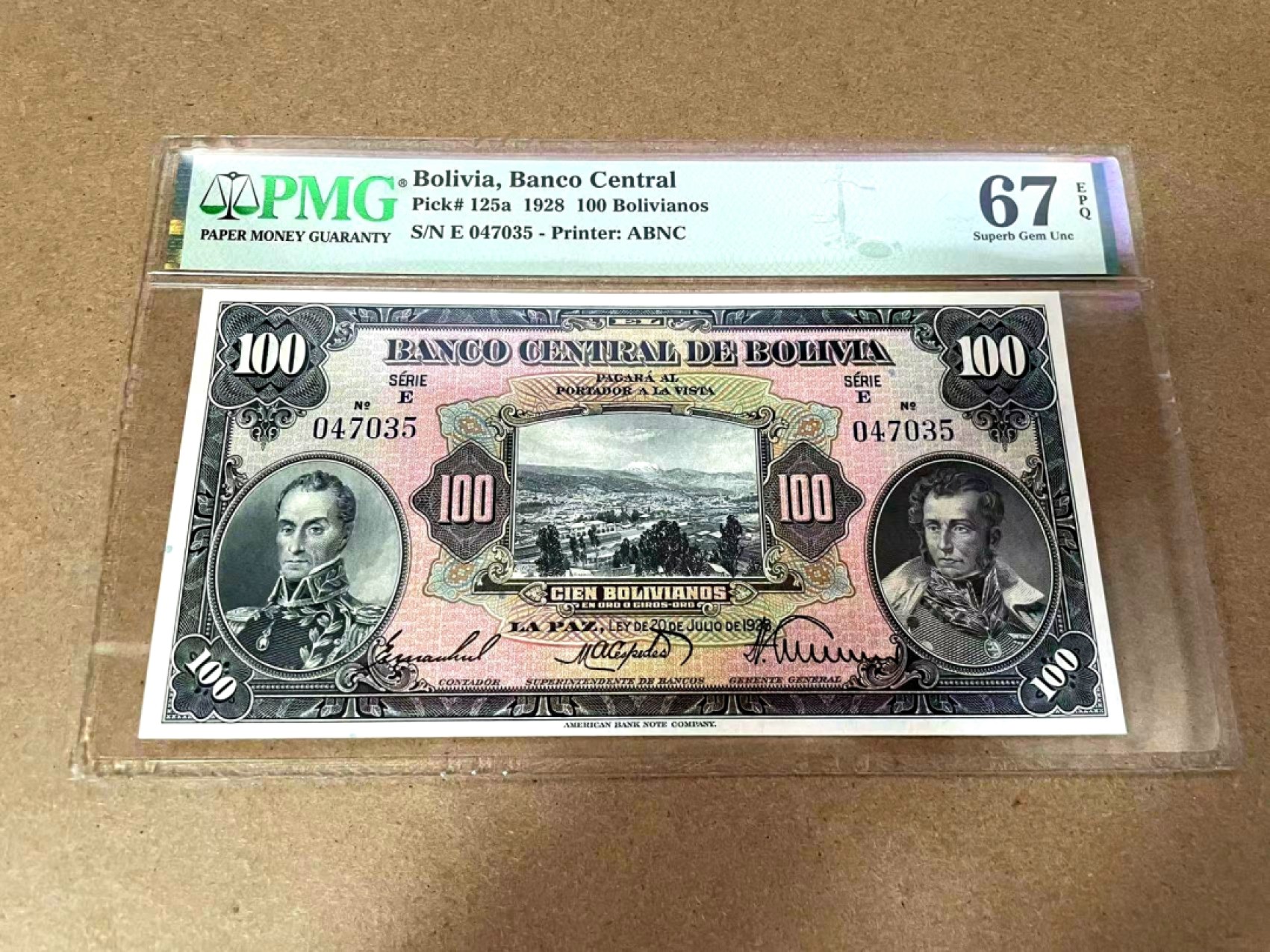 【Blue Auction】✨世界纸币精拍第301期——新纪元  【高分实钞非常少见 唯一冠军分】玻利维亚 1928年100玻利维亚诺 ABNC出品 风景唯美 民族英雄 PMG67EPQ 实钞高分罕见 常见的都是样钞 