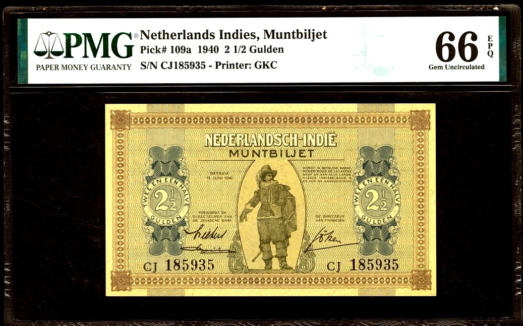 【Blue Auction】✨世界纸币精拍第301期——新纪元 【无47】荷属东印度 1940年 2 1/2盾 PMG66EPQ 绝品 升值品种