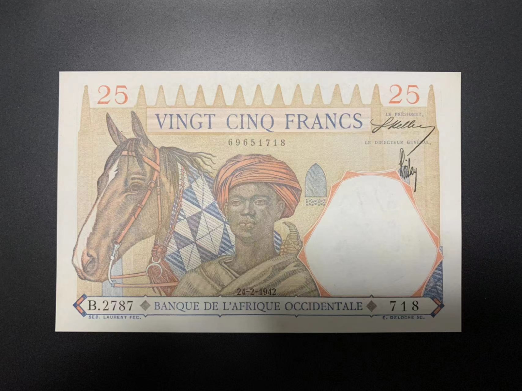 【Blue Auction】✨世界纸币精拍第301期——新纪元 法属西非 1942年25法郎 大金狮 全新UNC 