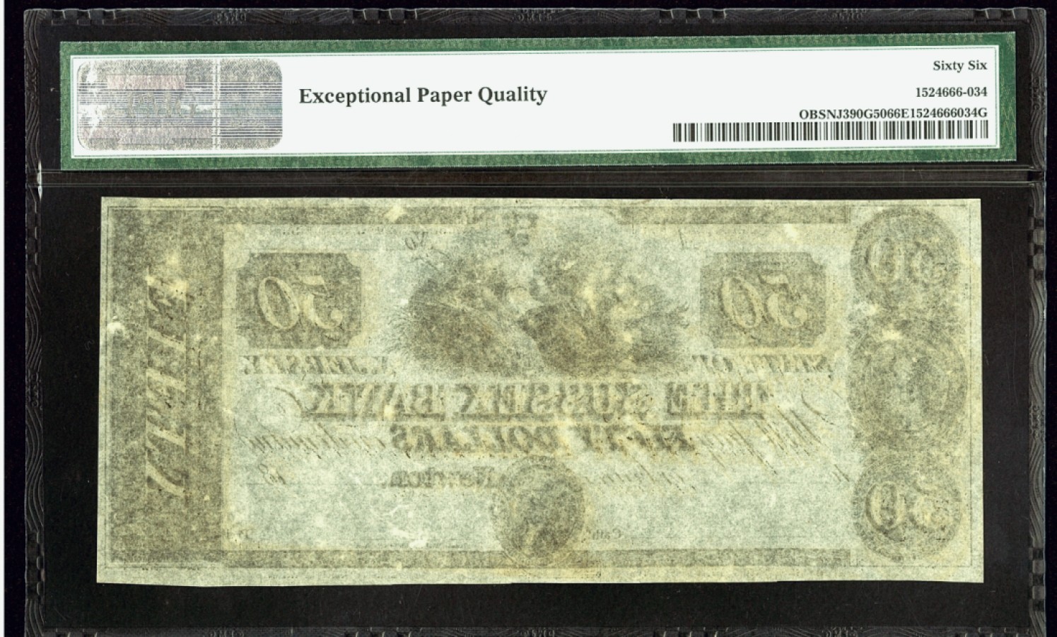 【Blue Auction】✨世界纸币精拍第301期——新纪元 【仅1张更高分 非常少见】美国 新泽西州 1830年代50美金高值 杰弗逊 美女 田园风 PMG66EPQ 老壳子