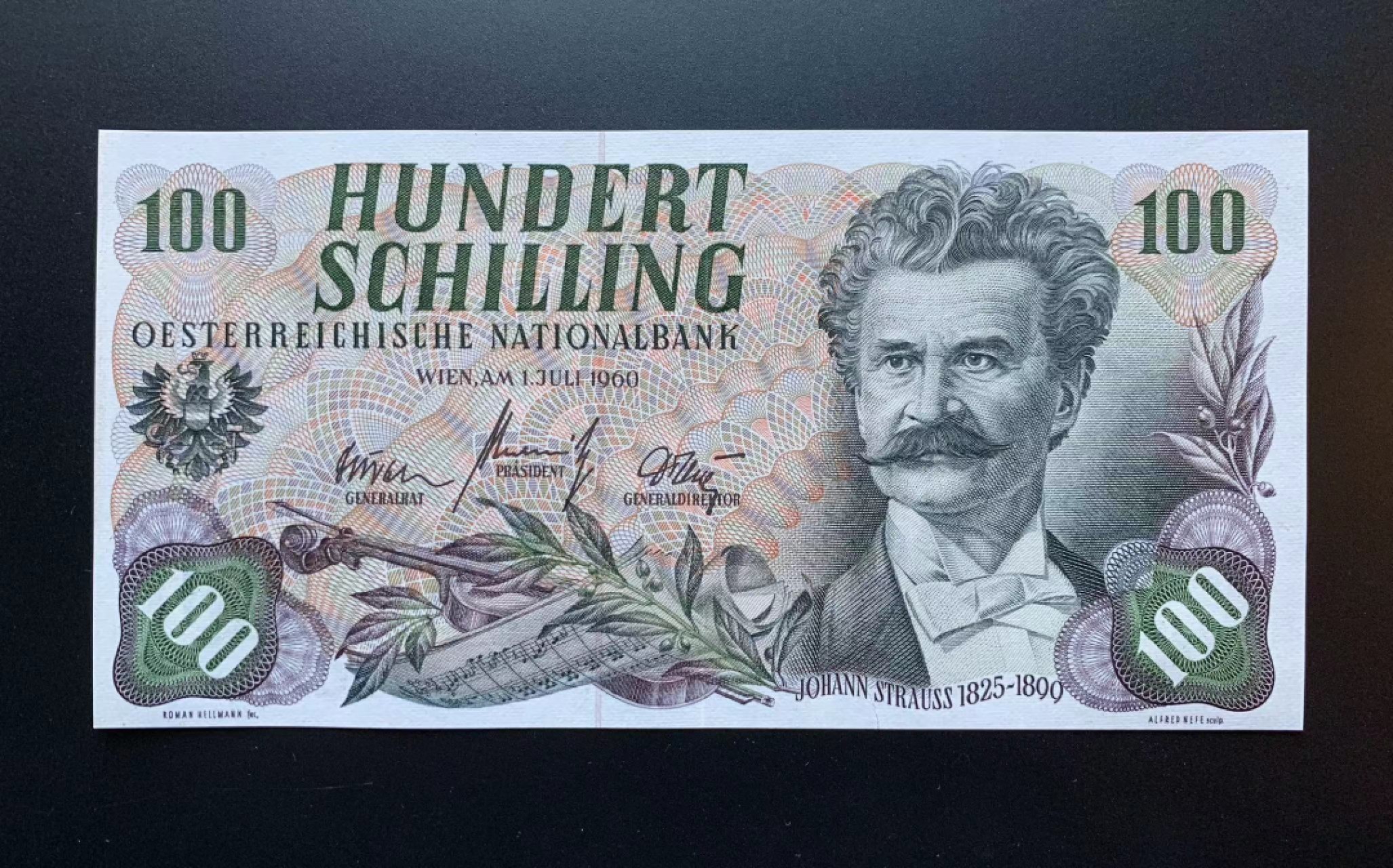 【Blue Auction】✨世界纸币精拍第301期——新纪元 奥地利 1960年100先令 斯特劳斯 AU下边缘有裂口