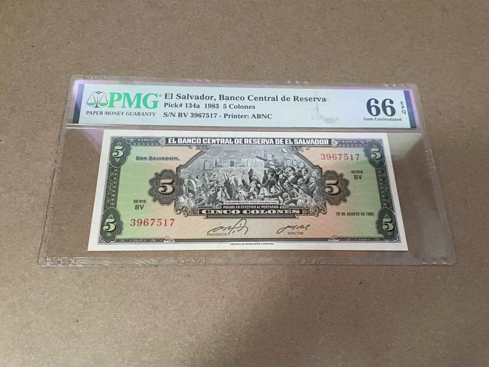 【Blue Auction】✨世界纸币精拍第301期——新纪元 萨尔瓦多 1983年5克朗 PMG66EPQ 