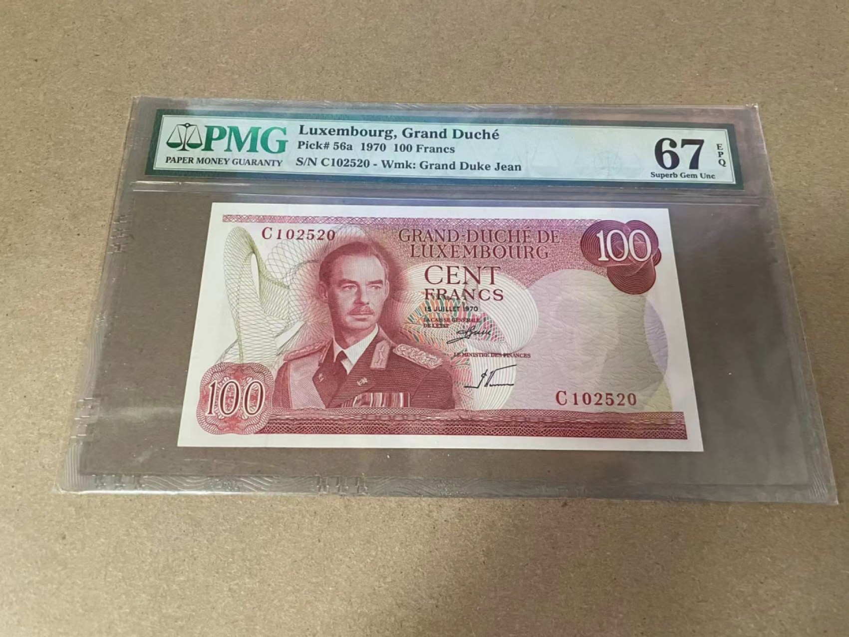 【Blue Auction】✨世界纸币精拍第301期——新纪元 【520尾无47】卢森堡 1970年100法郎 PMG67EPQ 背面大场景