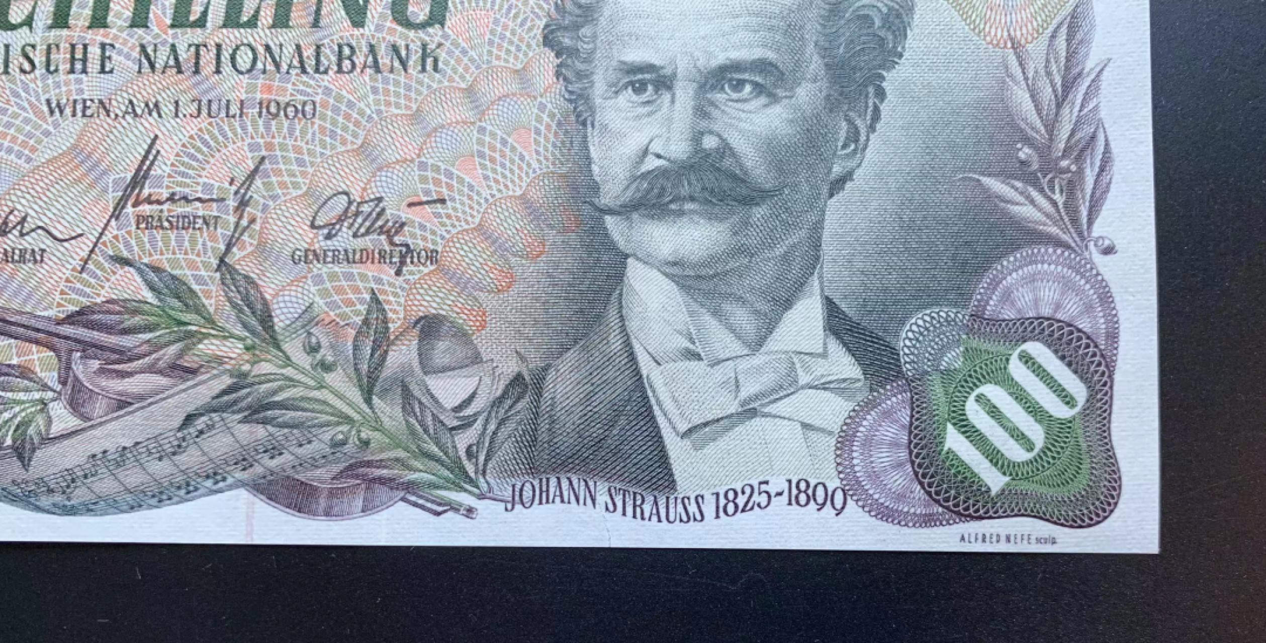 【Blue Auction】✨世界纸币精拍第301期——新纪元 奥地利 1960年100先令 斯特劳斯 AU下边缘有裂口