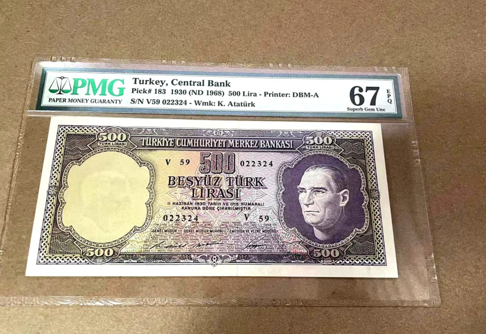 【Blue Auction】✨世界纸币精拍第301期——新纪元 【冠军分】土耳其1968年500里拉 PMG 67EPQ 索菲亚大教堂 国父凯末尔 高分稀少